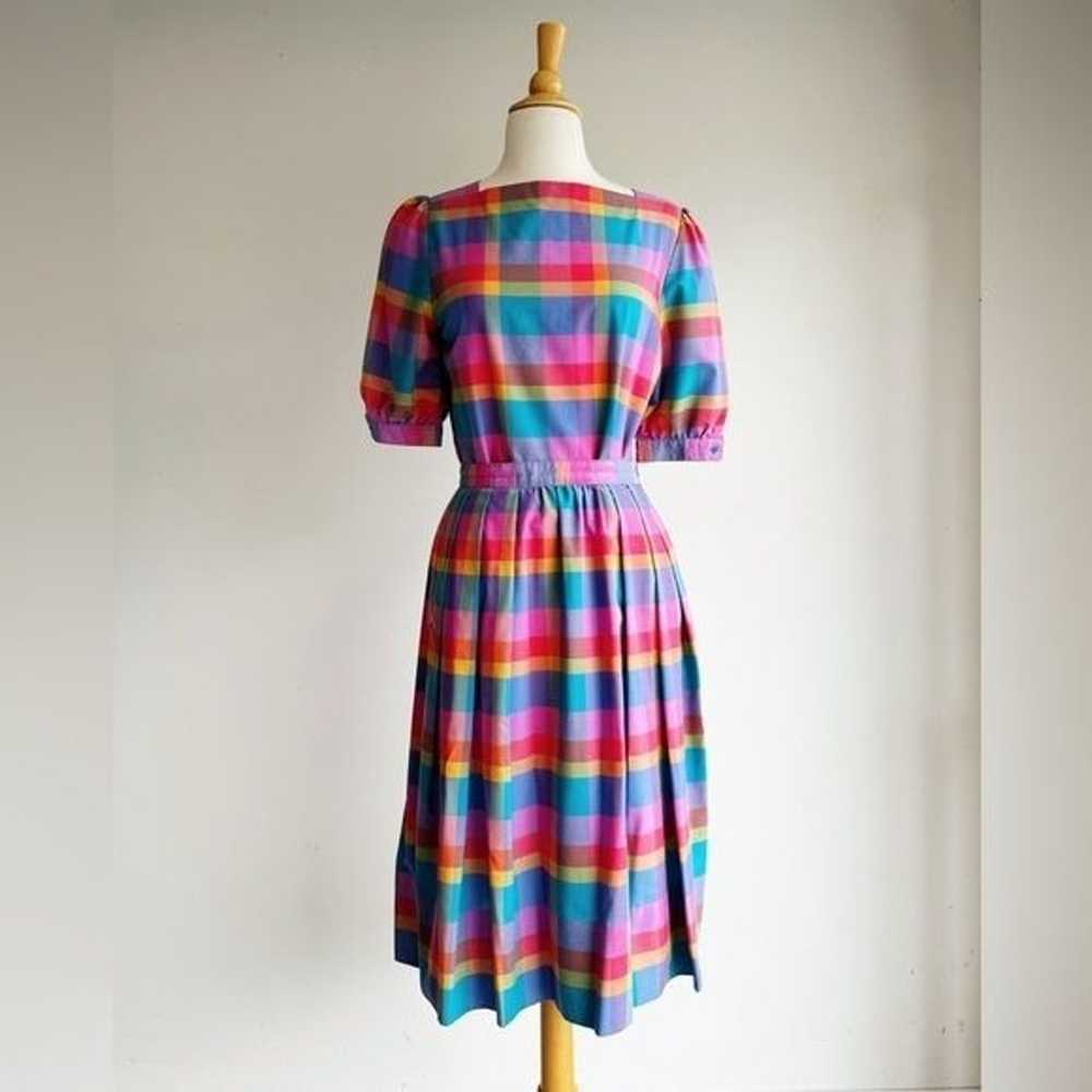 80's VINTAGE | Rainbow Plaid Matching Skirt Set |… - image 1