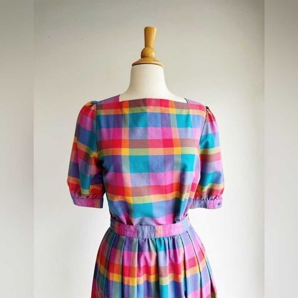80's VINTAGE | Rainbow Plaid Matching Skirt Set |… - image 2