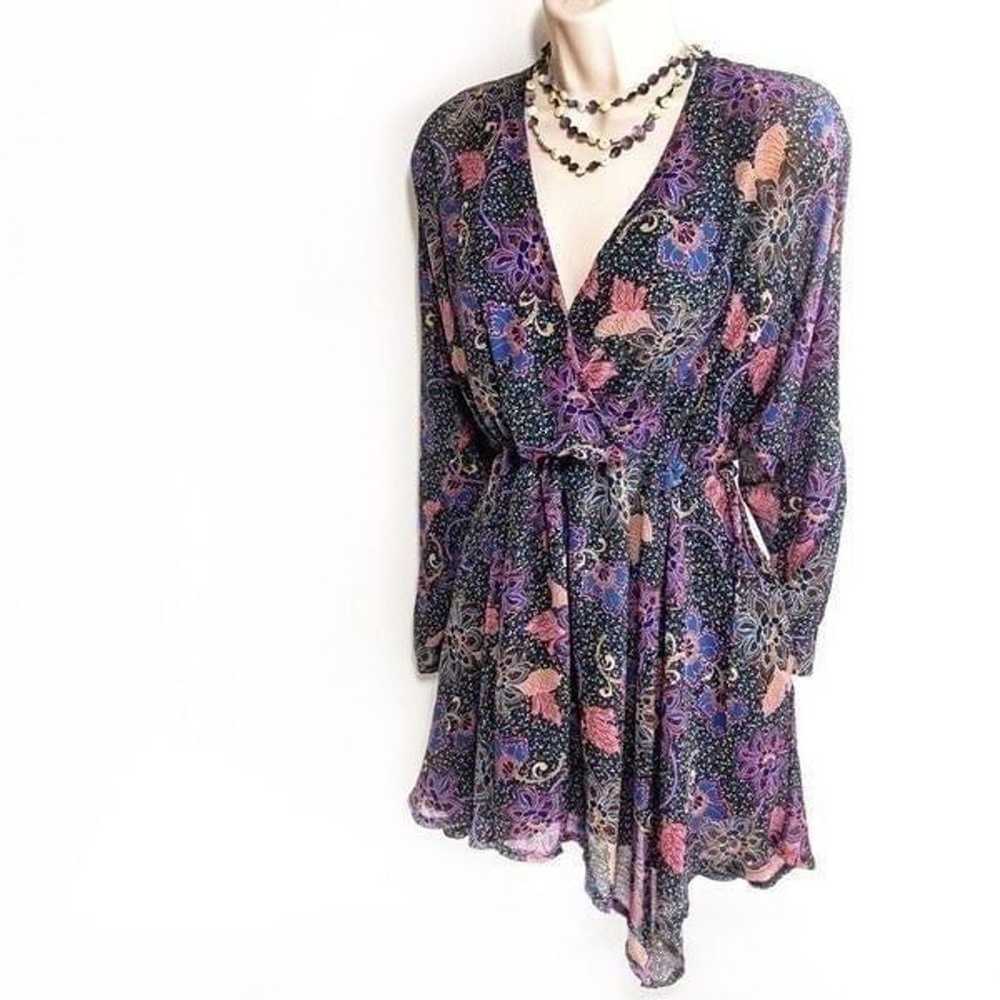 Free People Purple Floral Teegan Wrap Mini Dress … - image 1