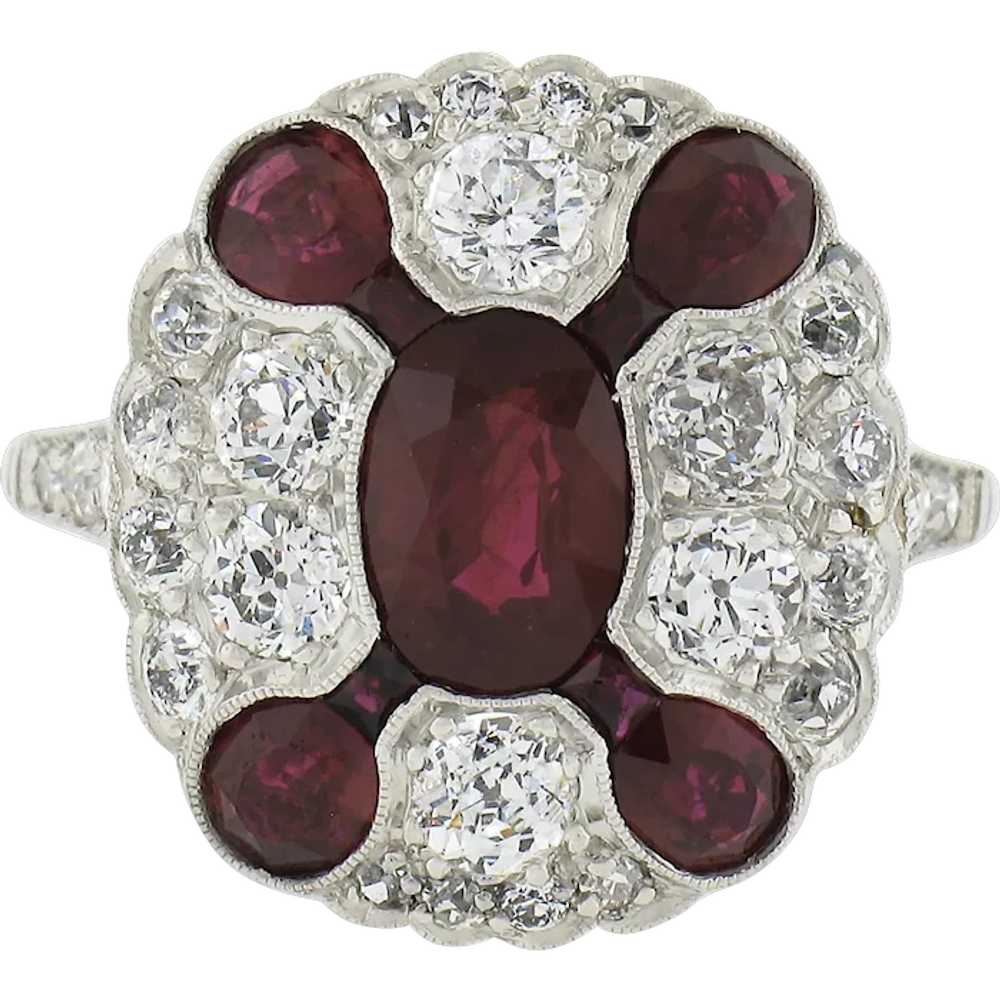 Antique Art Deco Platinum GIA Burma Ruby & Diamon… - image 1