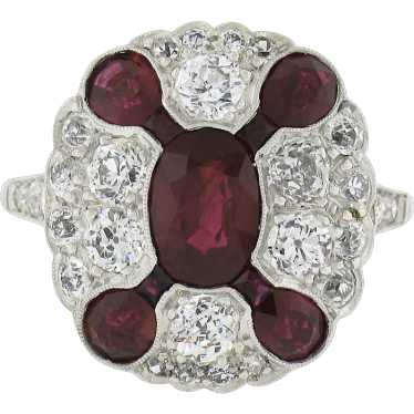 Antique Art Deco Platinum GIA Burma Ruby & Diamon… - image 1