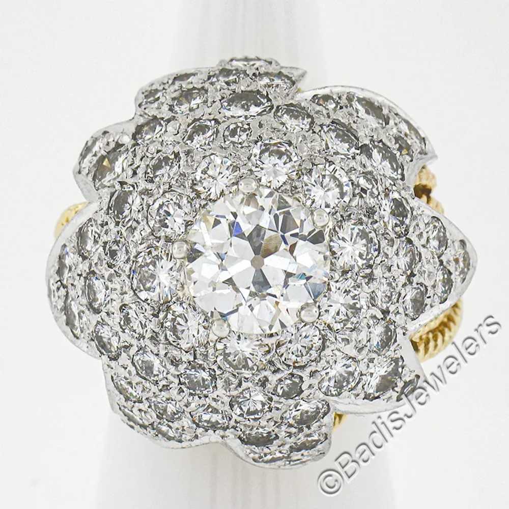 Vintage 18k Gold & Platinum GIA Old Diamond Flora… - image 2