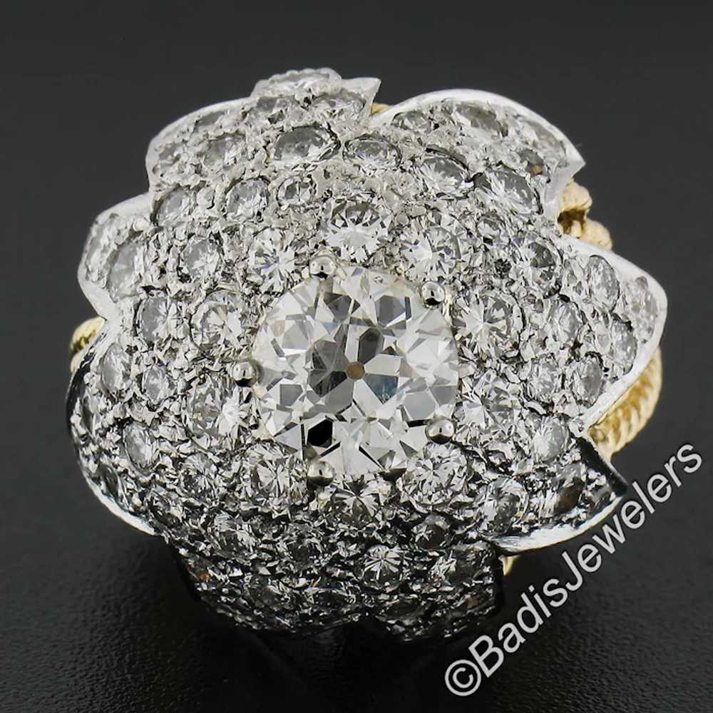 Vintage 18k Gold & Platinum GIA Old Diamond Flora… - image 3