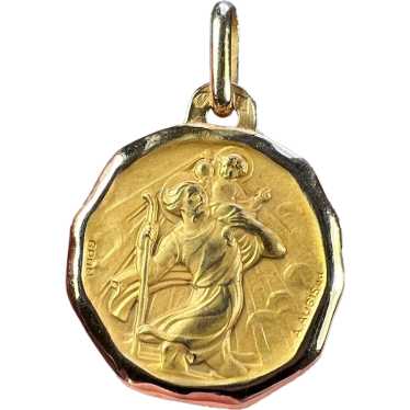 Augis Grun French Saint Christopher 18K Yellow Go… - image 1