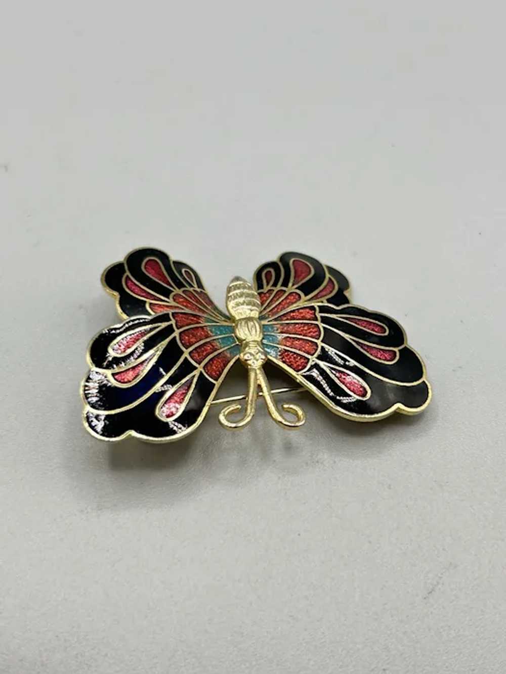 Vintage Red and Black Enamel Butterfly Pin Brooch… - image 3