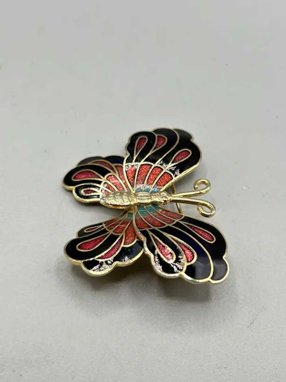 Vintage Red and Black Enamel Butterfly Pin Brooch… - image 4