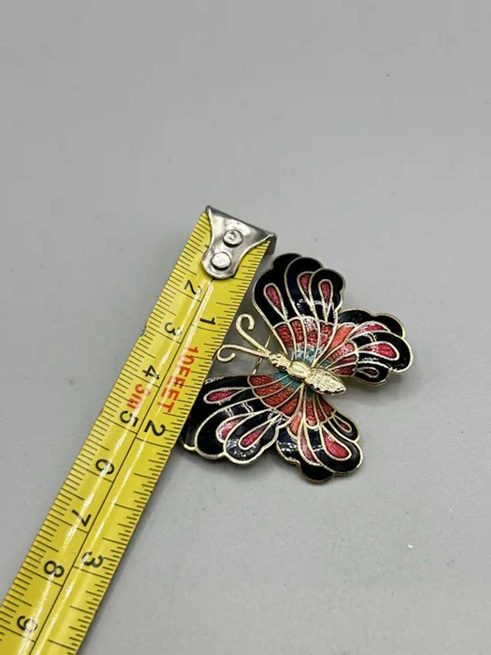 Vintage Red and Black Enamel Butterfly Pin Brooch… - image 6