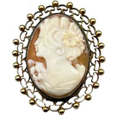 Vintage Genuine Carved Shell Cameo Pin Brooch and… - image 1