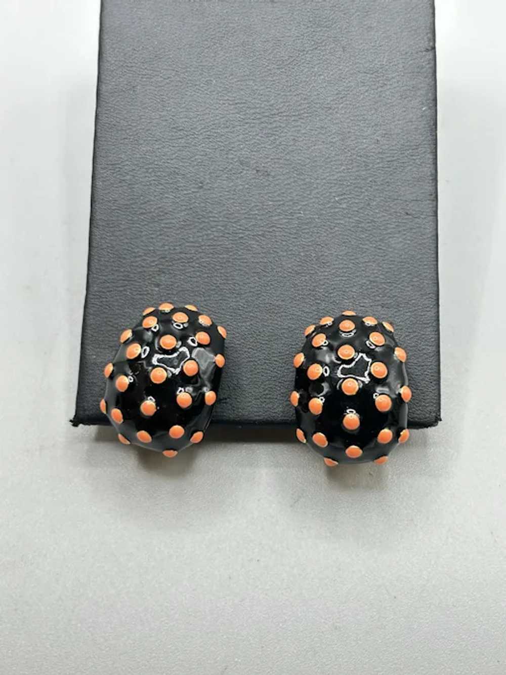 Vintage Joan Rivers Clip On Earrings Black Enamel… - image 2