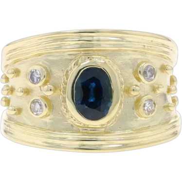 Yellow Gold Sapphire & Diamond Band - 18k Oval 1.… - image 1