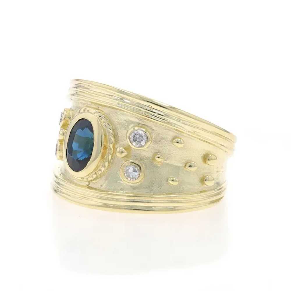 Yellow Gold Sapphire & Diamond Band - 18k Oval 1.… - image 3