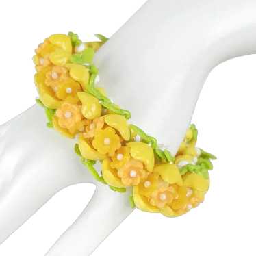 UV GLOW Bracelet ~ Plastic Flowers ~ Orange & Yel… - image 1