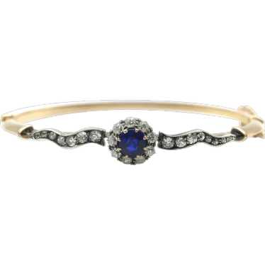 Victorian 14K Gold Diamond and Sapphire Silver Top