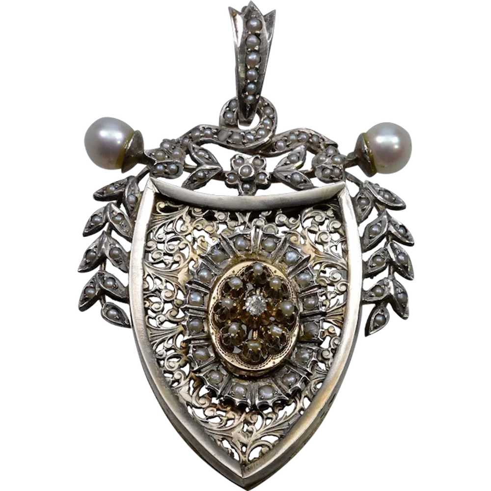 Antique Austro-Hungarian Locket Pendant Diamond N… - image 1