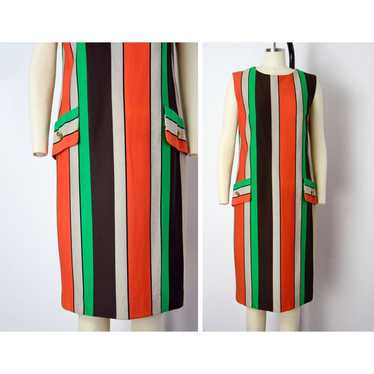 1960s Striped Shift Dress Size Medium Large 60s M… - image 1