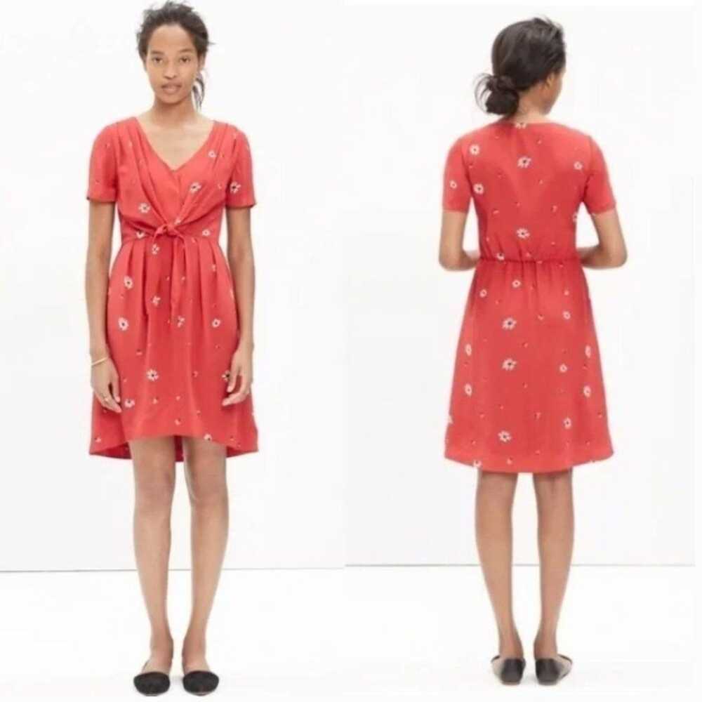 Madewell Tie-front Silk Floral Dress in Red 4 - image 1