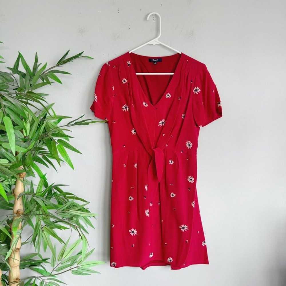 Madewell Tie-front Silk Floral Dress in Red 4 - image 2