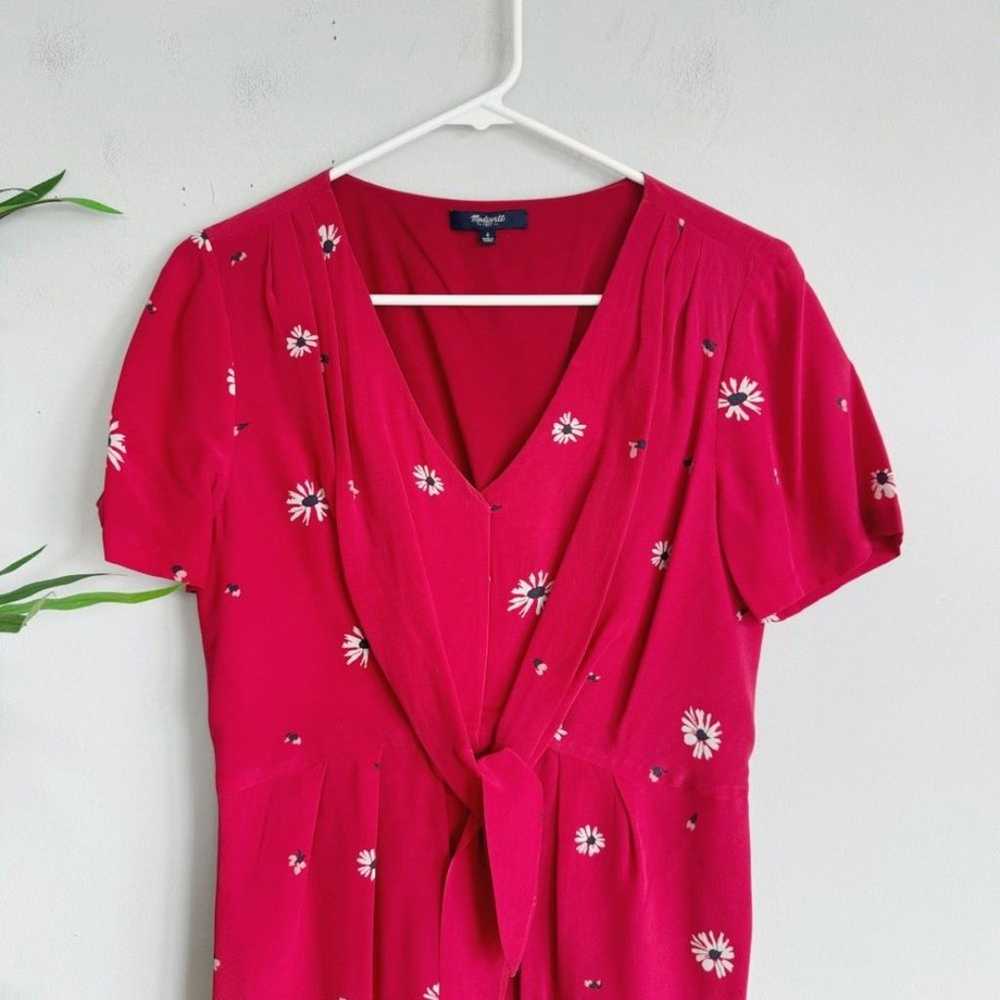 Madewell Tie-front Silk Floral Dress in Red 4 - image 3