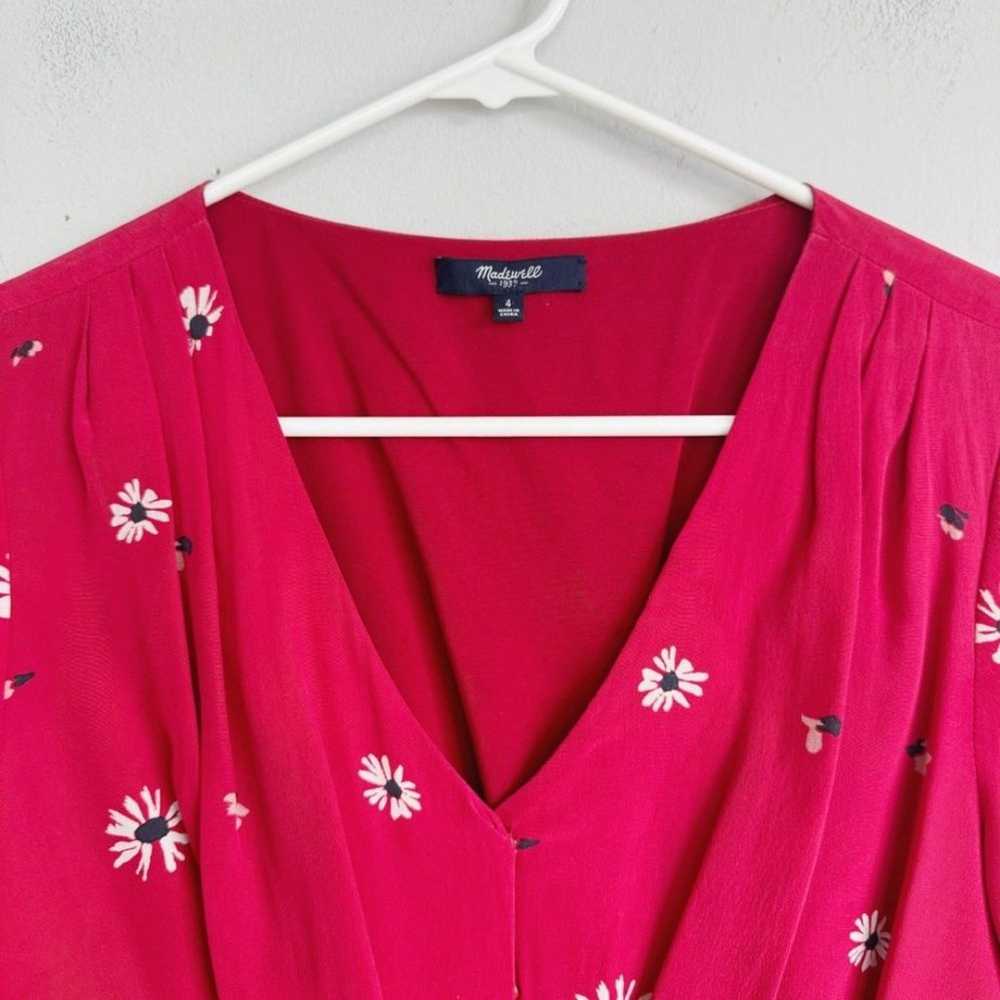 Madewell Tie-front Silk Floral Dress in Red 4 - image 4