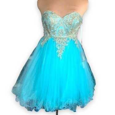 May Queen Dress Bright Blue Sheer Tulle Strapless… - image 1