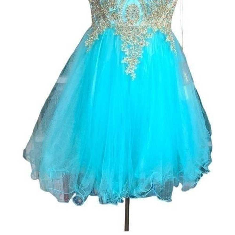 May Queen Dress Bright Blue Sheer Tulle Strapless… - image 2