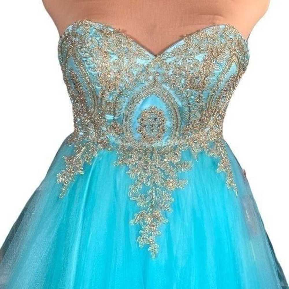 May Queen Dress Bright Blue Sheer Tulle Strapless… - image 3