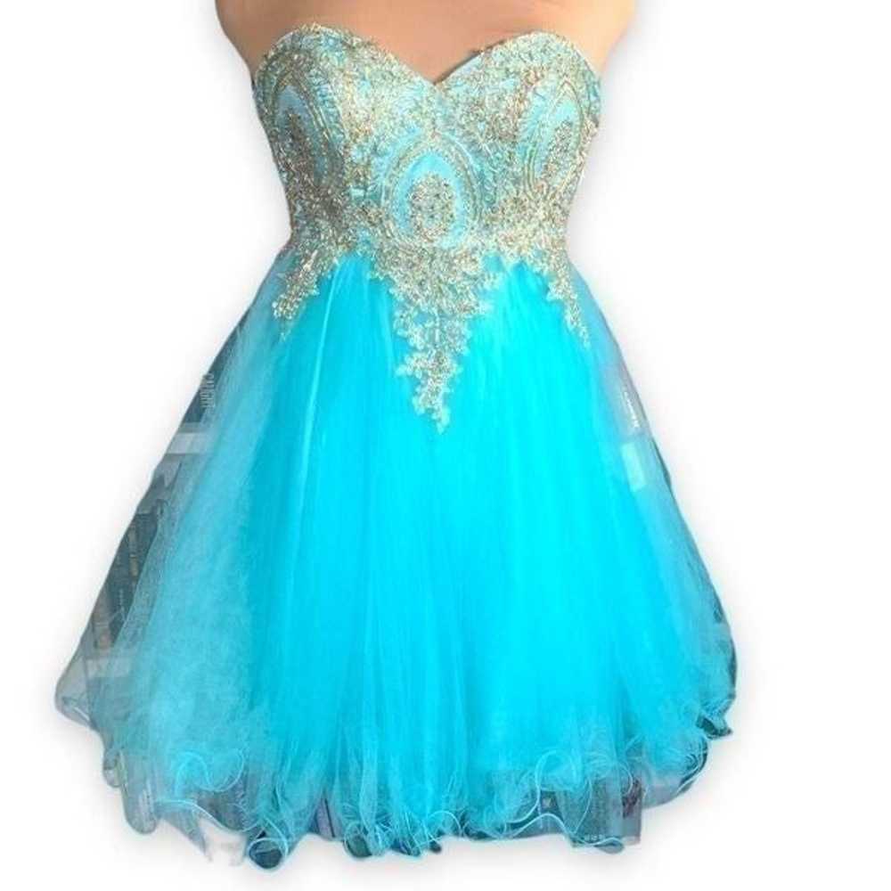 May Queen Dress Bright Blue Sheer Tulle Strapless… - image 4