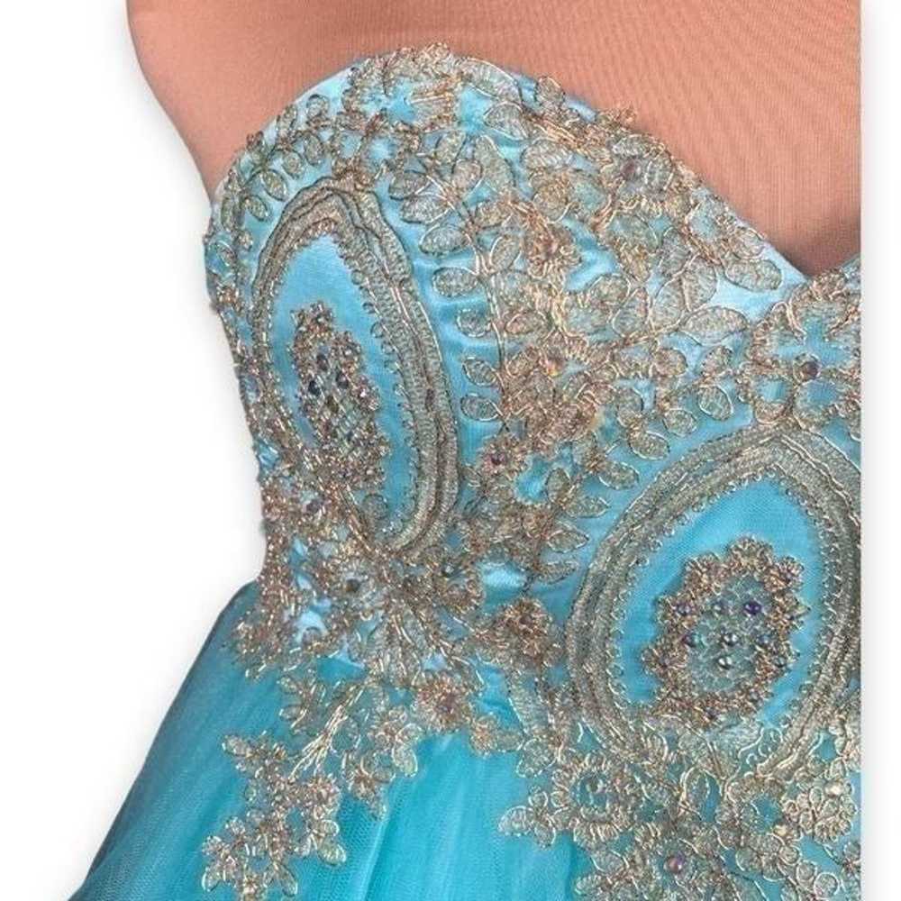 May Queen Dress Bright Blue Sheer Tulle Strapless… - image 6