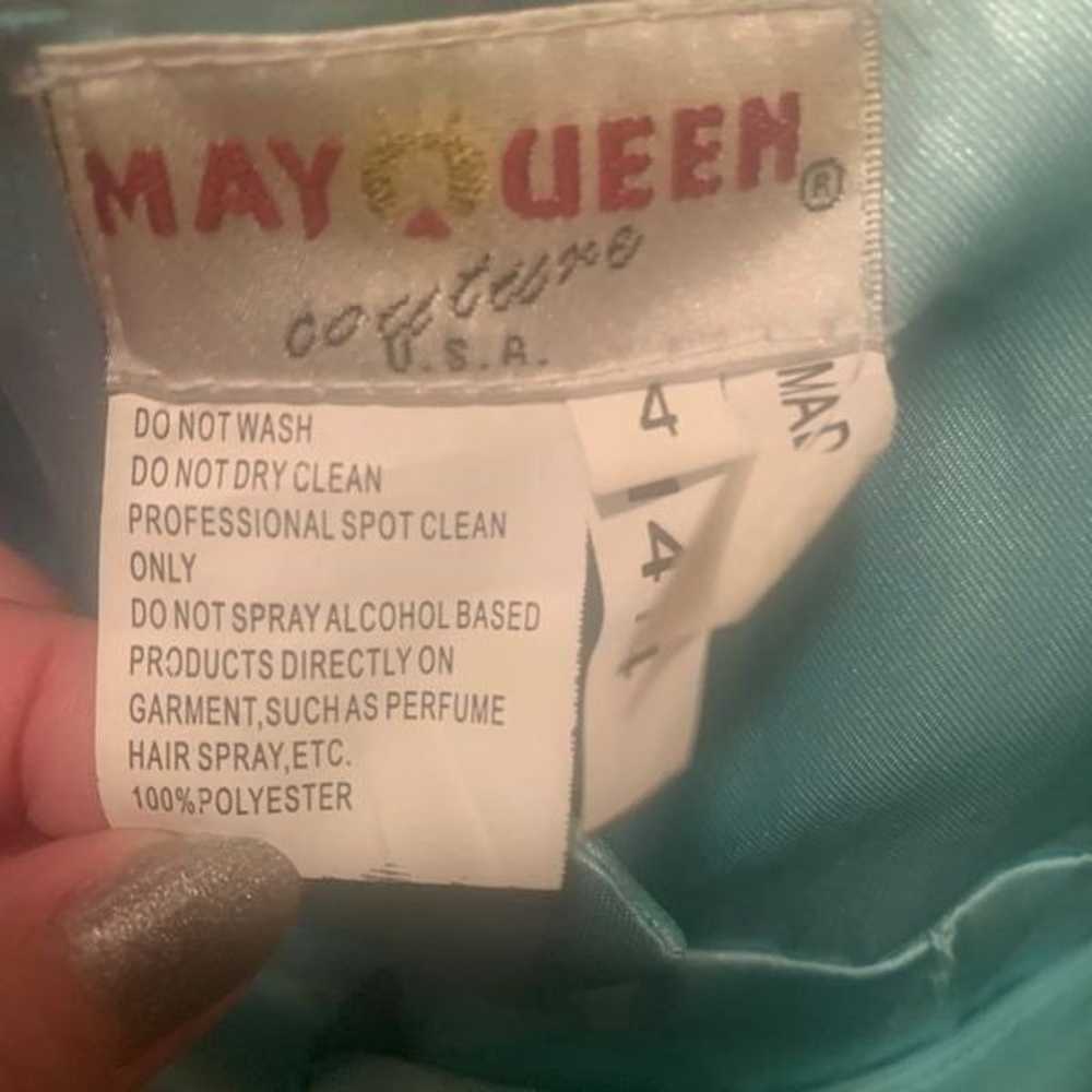 May Queen Dress Bright Blue Sheer Tulle Strapless… - image 7