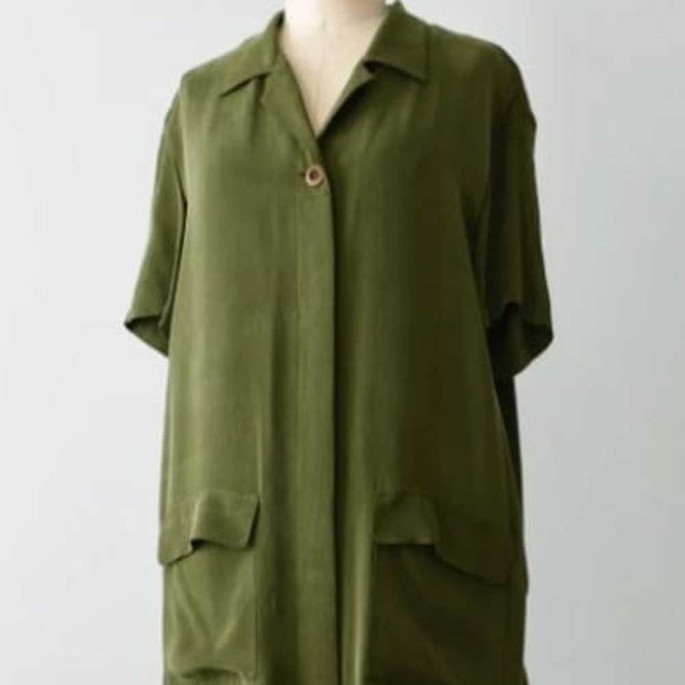 vintage silky olive shirt dress Liz Claiborne - s… - image 1