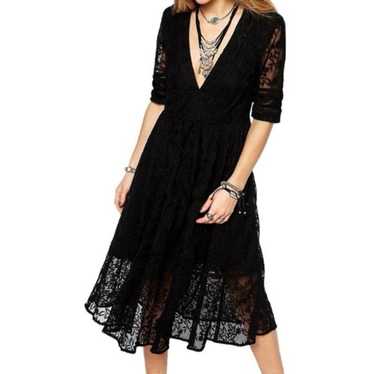 Free People Laure Black Lace Midi Dress - image 1