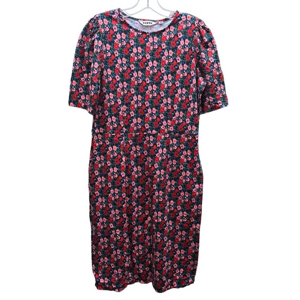 Boden Zoe Crew Neck Jersey Dress Red Floral Multi… - image 1