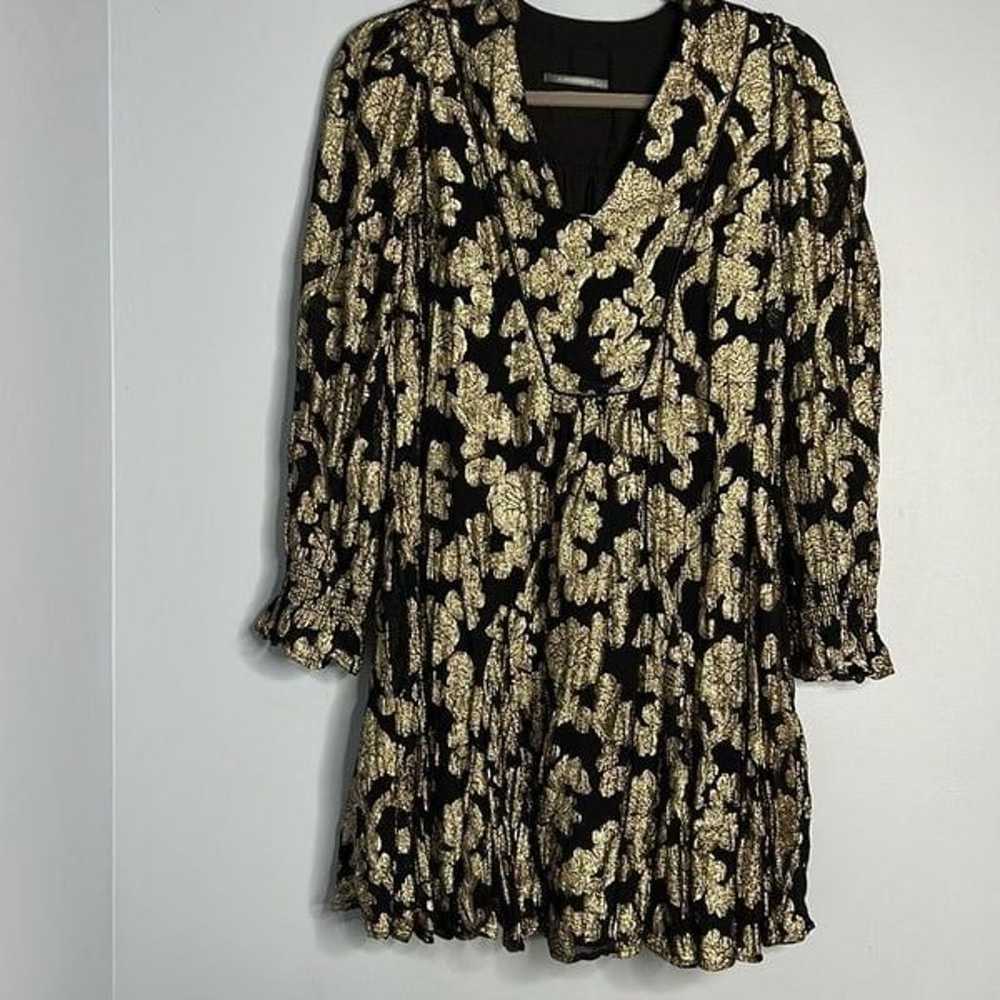 Anthropologie Bell Dress Small Black Gold Lined - image 3