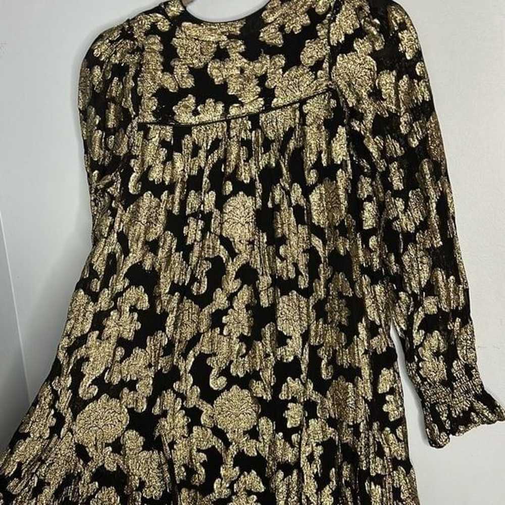 Anthropologie Bell Dress Small Black Gold Lined - image 9