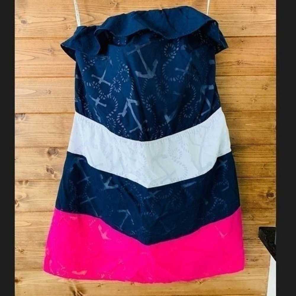 Lilly Pulitzer strapless ruffle dress colorblock … - image 1