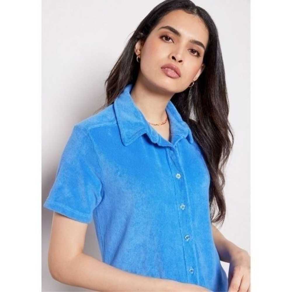 Monrow Terry Cloth Shirt Dress Blue Size M - image 5