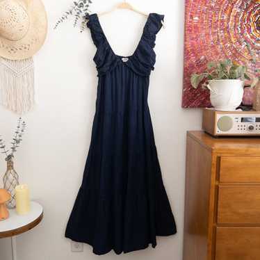 Jason Wu Navy Blue Linen Blend Tiered Maxi Dress … - image 1