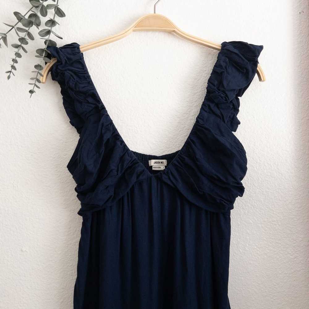 Jason Wu Navy Blue Linen Blend Tiered Maxi Dress … - image 2
