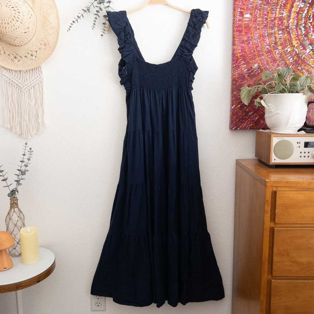 Jason Wu Navy Blue Linen Blend Tiered Maxi Dress … - image 5