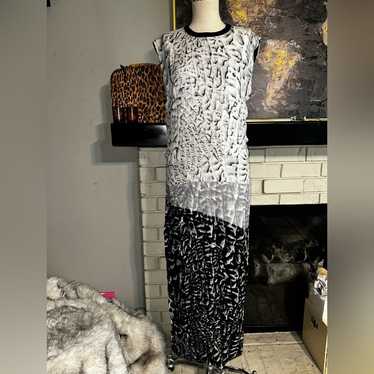 HELMUT LANG Maxi Dress Fitted 100% Silk Black Gra… - image 1