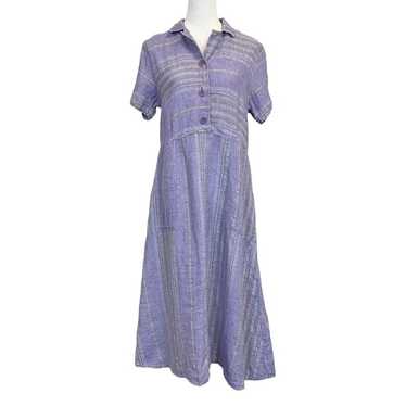 Flax Striped Short Sleeve Midi Dress In Purple Si… - image 1