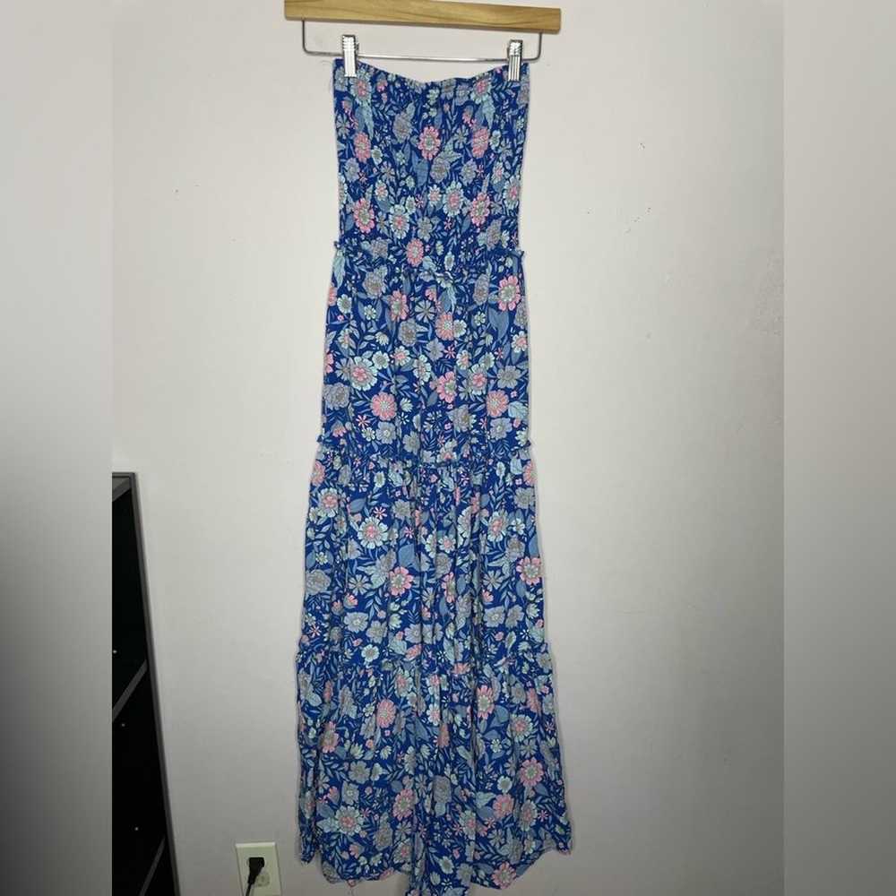 Able the Label Blue Floral Strapless Maxi Dress W… - image 1