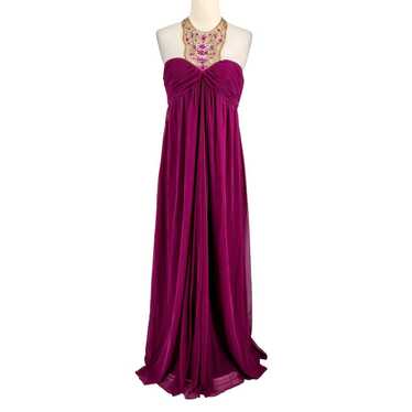 Vintage Pink Jeweled Bib Front Halter Column Gown 