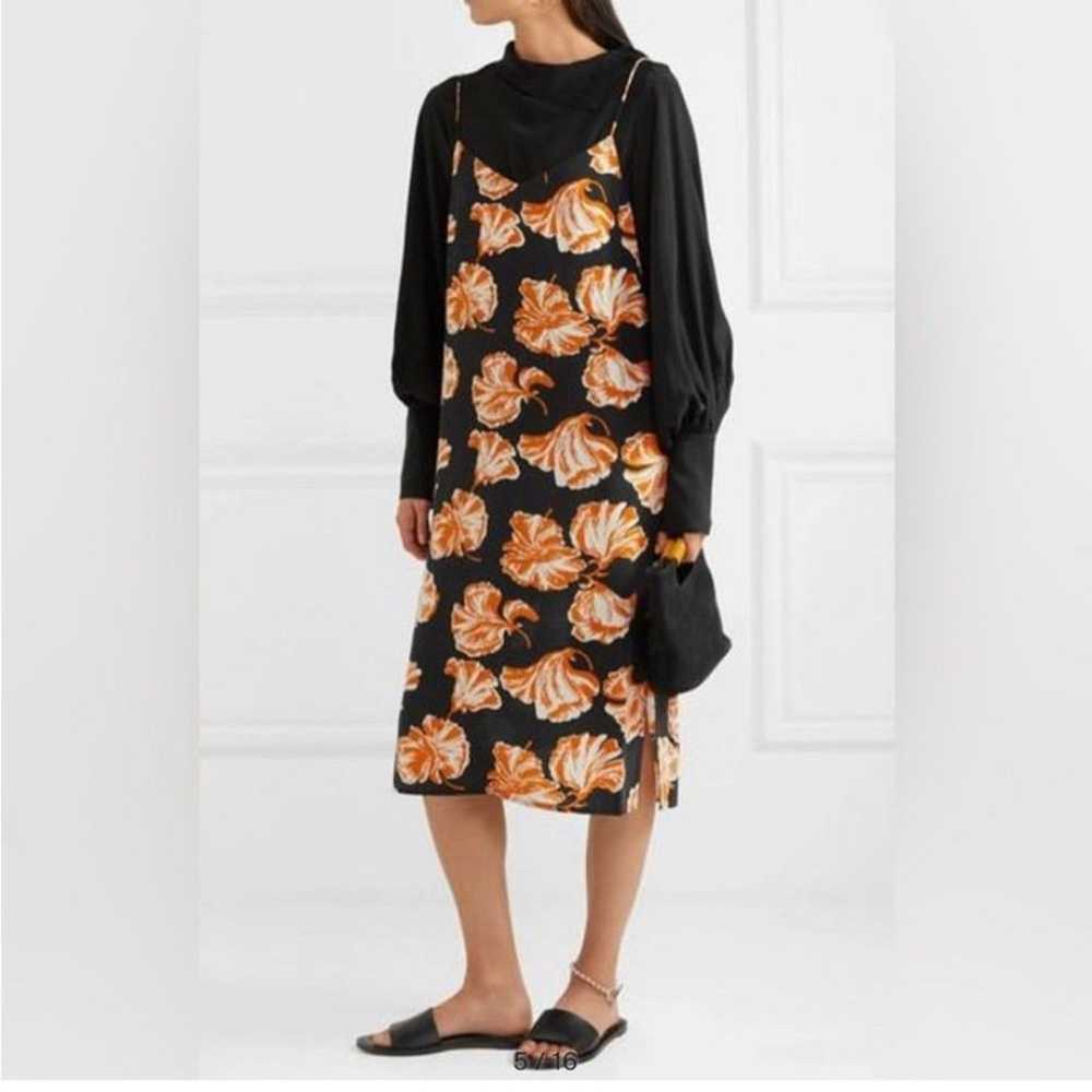 Ganni NEW Geroux Black and Orange Floral Slip Mid… - image 3