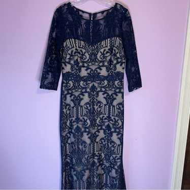 Chaya Navy Blue Lace Overlay Mermaid Formal Gown P