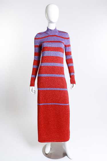 PACO RABANNE Striped Metallic Knit Maxi Dress