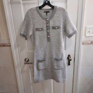 Maje Raveno Knit Sequined Silver Button Shirt Dre… - image 1