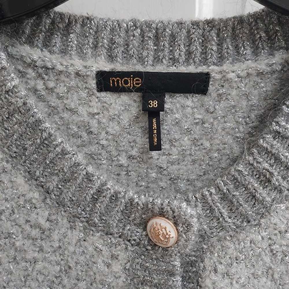 Maje Raveno Knit Sequined Silver Button Shirt Dre… - image 3