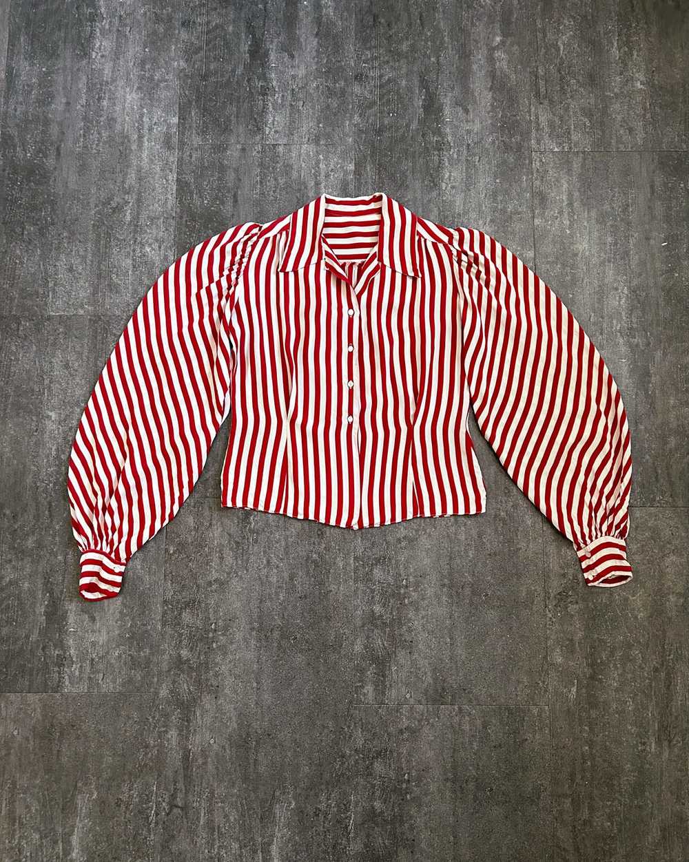 1940s striped rayon blouse . vintage 40s top . si… - image 1