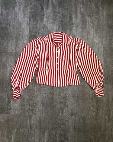 1940s striped rayon blouse . vintage 40s top . si… - image 1